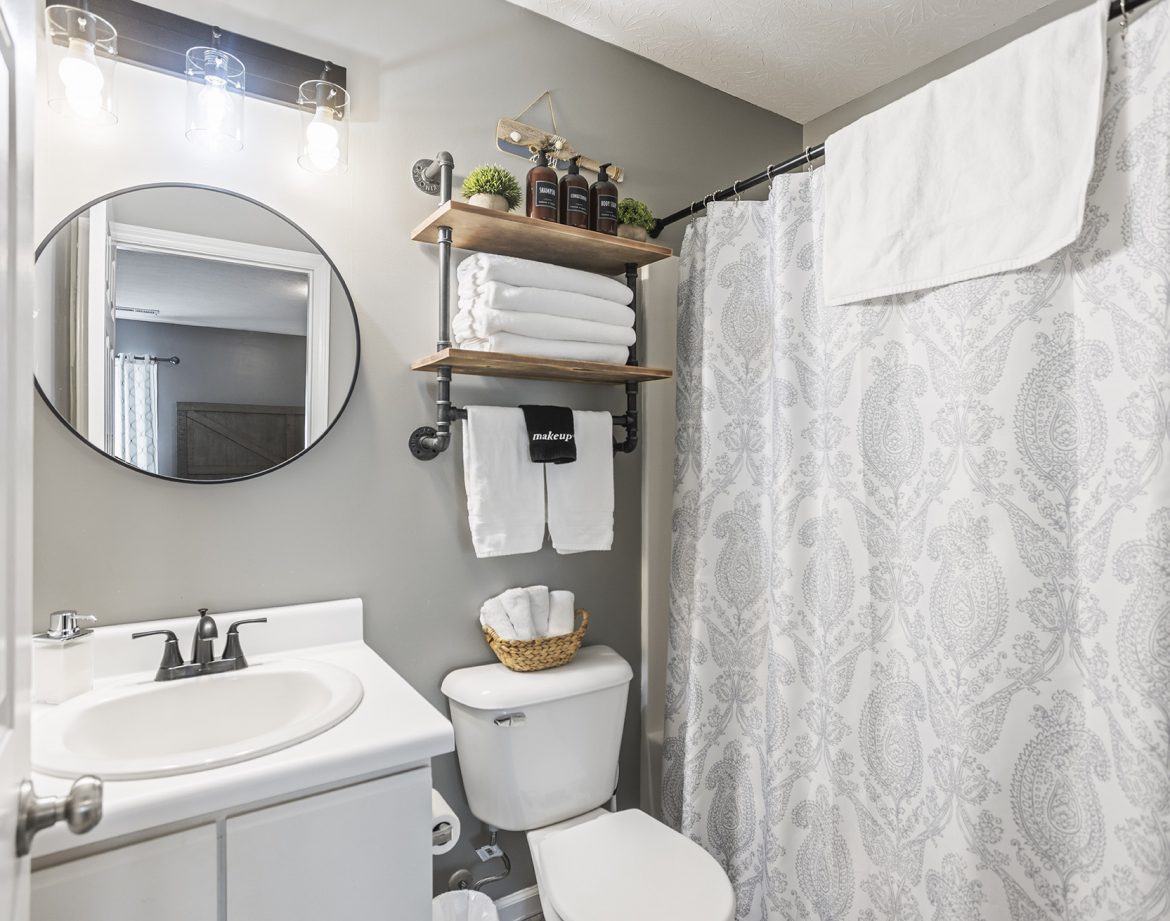 Bright and airy kitchen fully stocked for cooking.